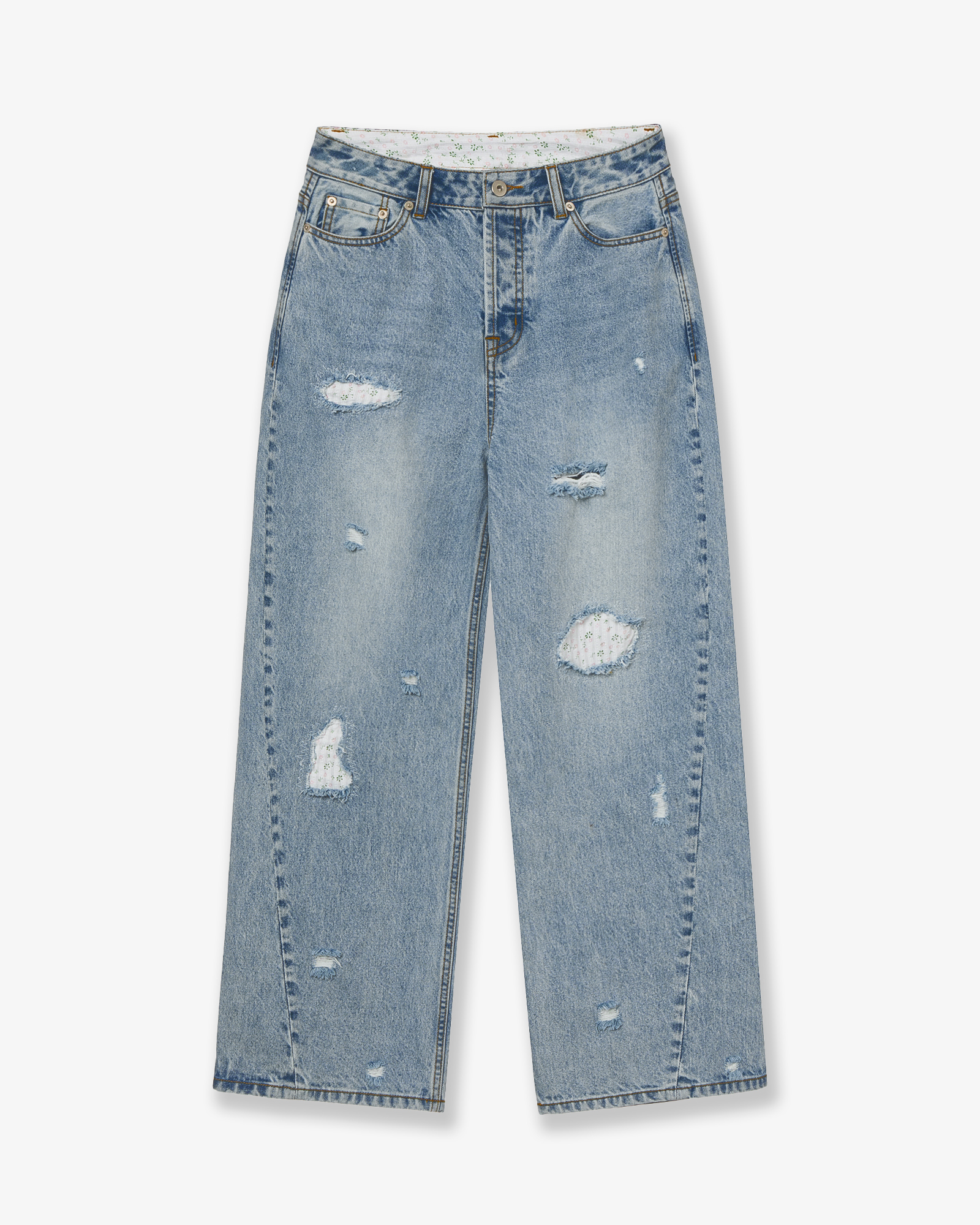 FLOWER PATCHWORK DENIM PANTS