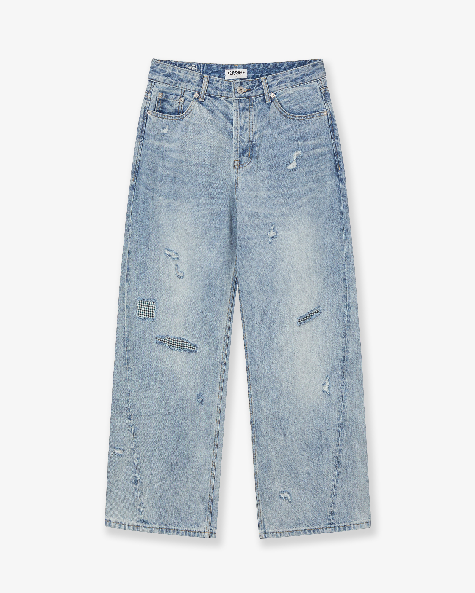 CHECK PATCHWORK DENIM PANTS