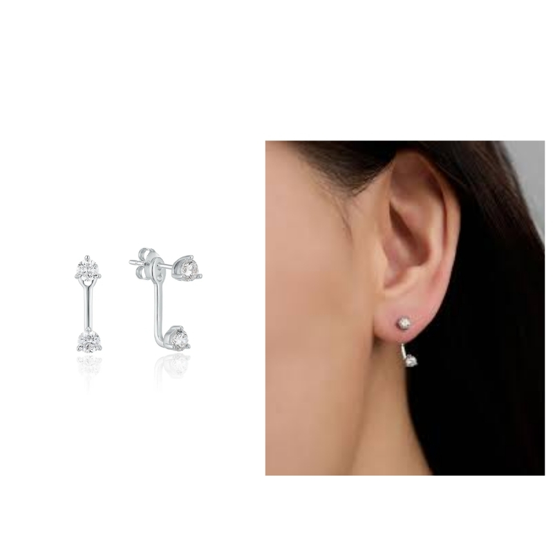 DT063 LLOYD 925純銀 雙鑽立方體雙用耳環 3.5mm