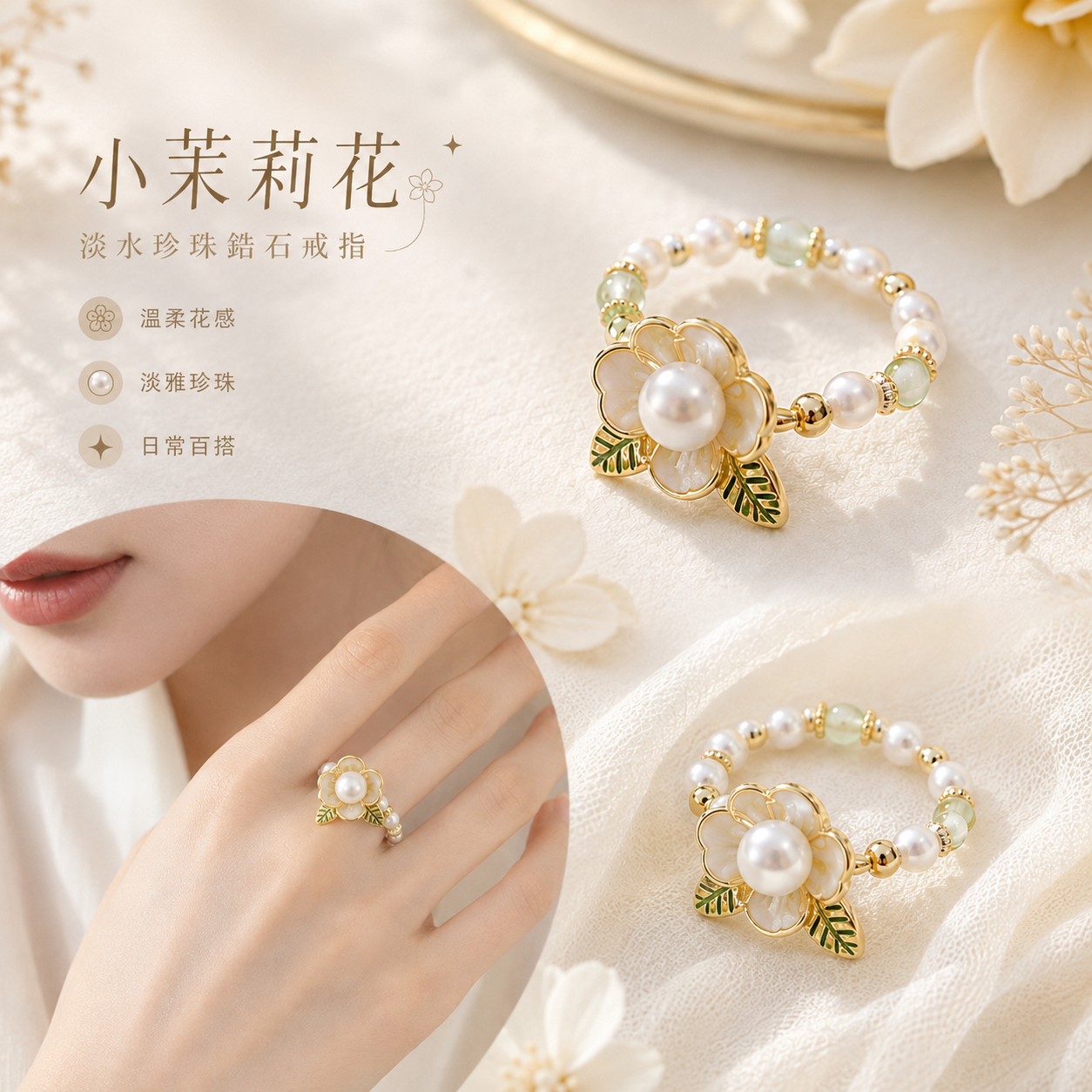【預訂】DP082405 小茉莉花｜淡水珍珠鋯石戒指