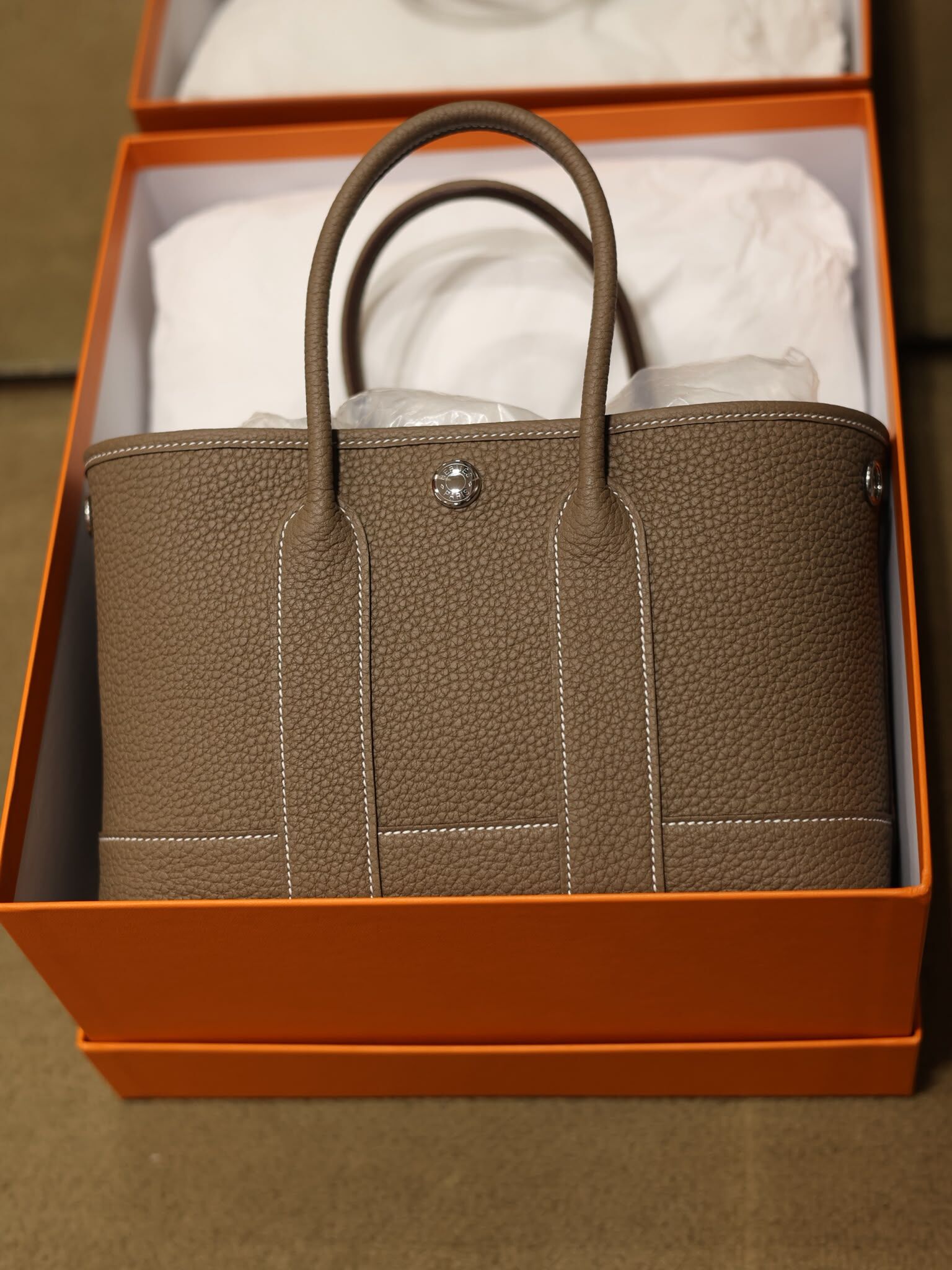 Garden party mini 18 etoupe leather G