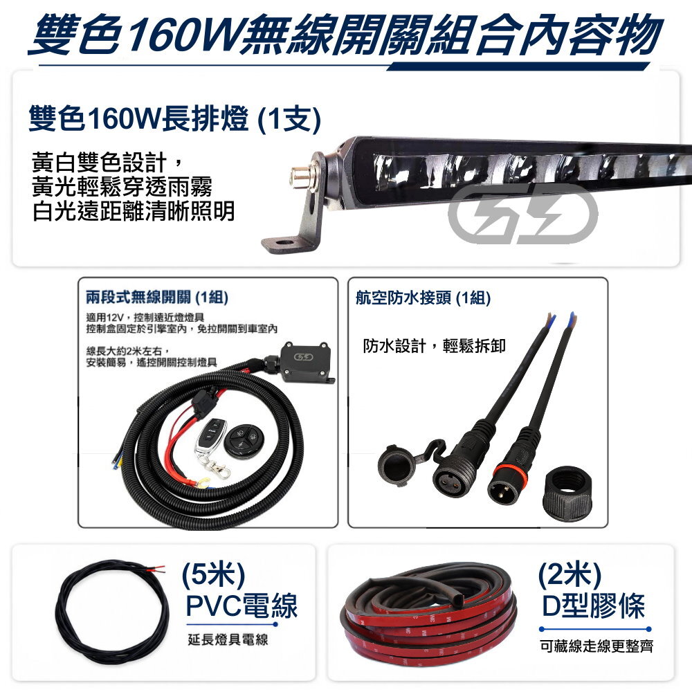 黃白160w車頂燈安裝組合套餐 晶典光電