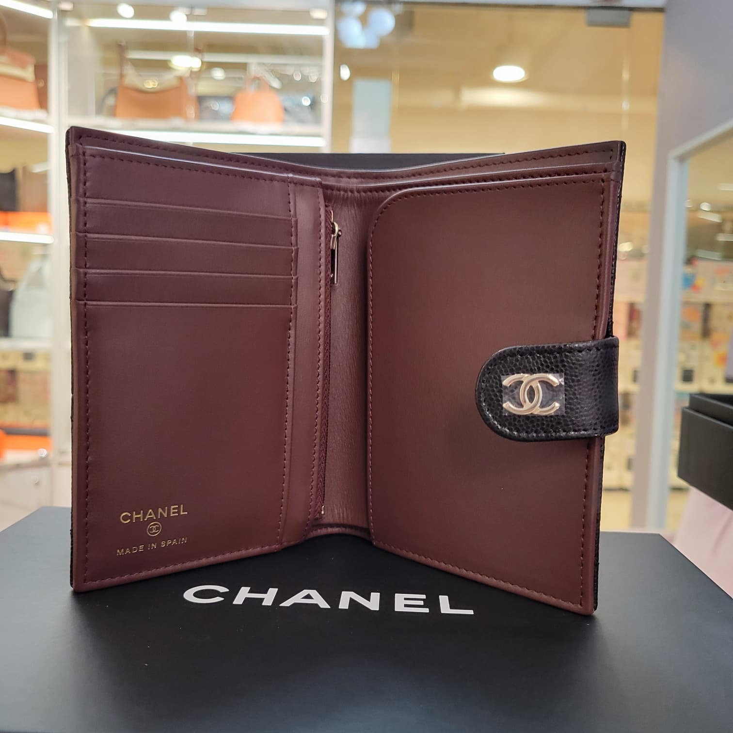 CHANEL AP3791 PASSPORT HOLDER BLACK GOLD CAVIAR