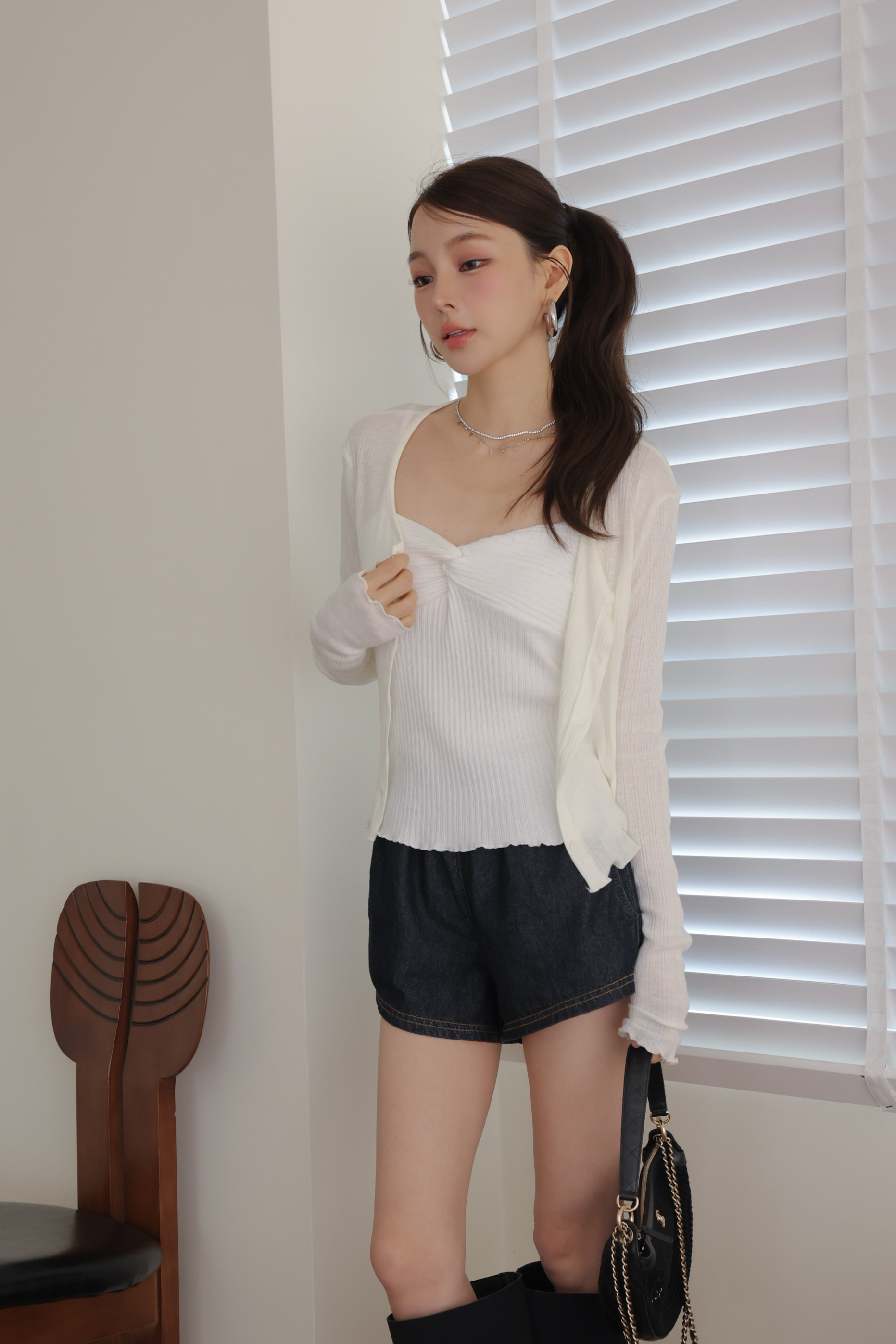 微透感捲邊針織小外套 HF04
