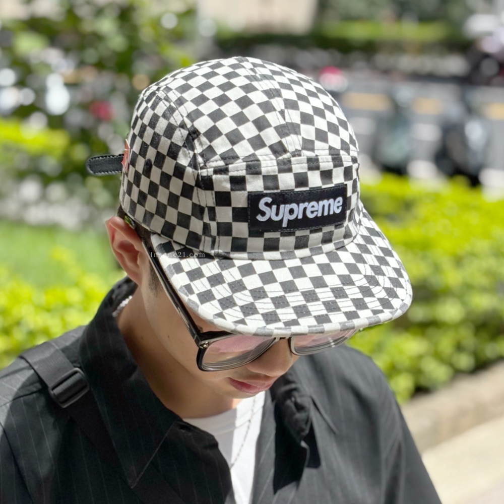 SUPREME 26FW 皮標 黑白格紋 粉 兩色 可調節 五分割帽 老帽