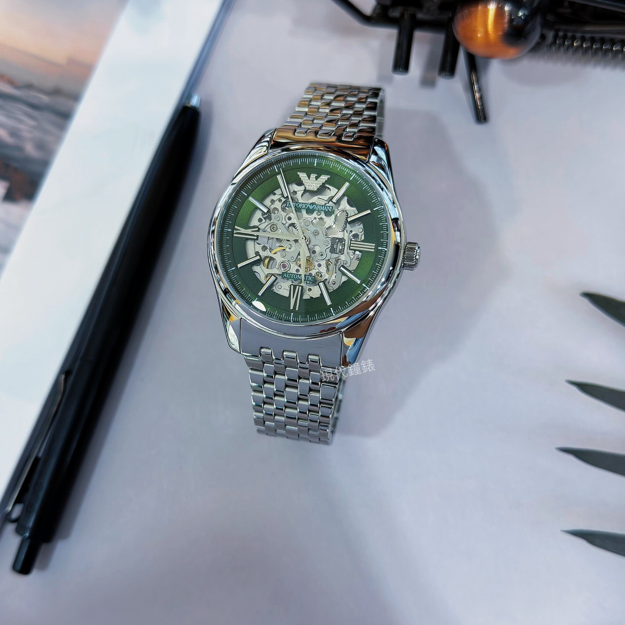 【EMPORIO ARMANI 亞曼尼】時尚鏤空自動機械腕錶 AR60091 42mm 現代鐘錶