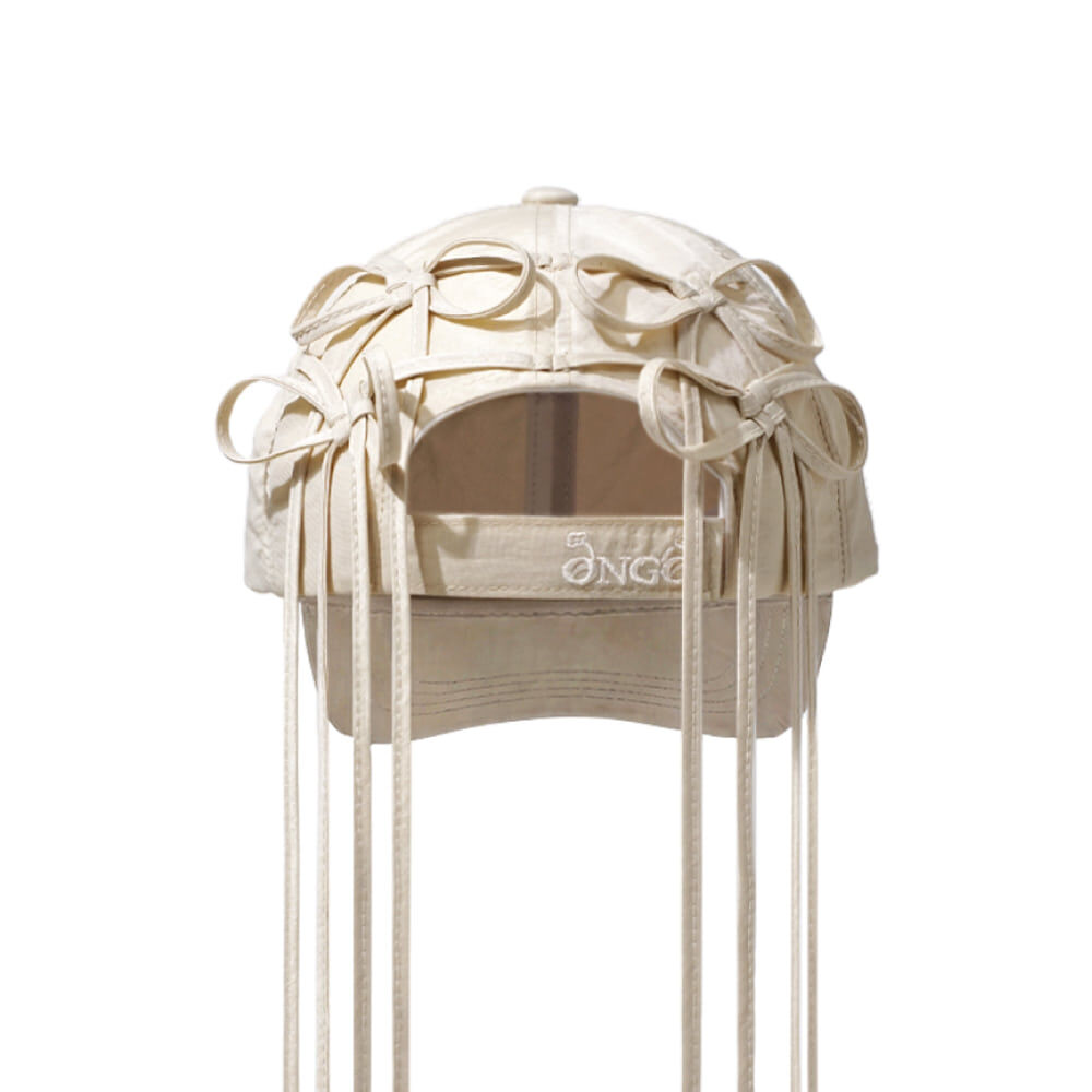 <新品>ONGO Quad Ribbon Knot Cap 長花結 刺繡 尼龍 老帽 米白