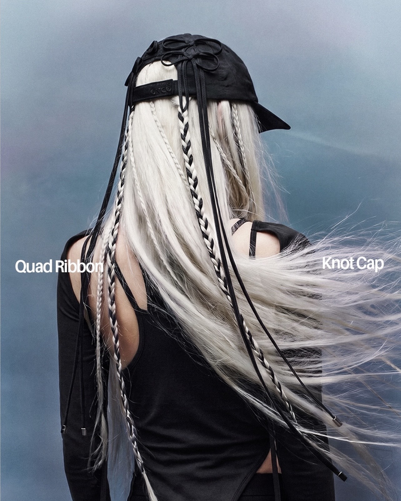 <新品>ONGO Quad Ribbon Knot Cap 長花結 刺繡 尼龍 老帽 黑