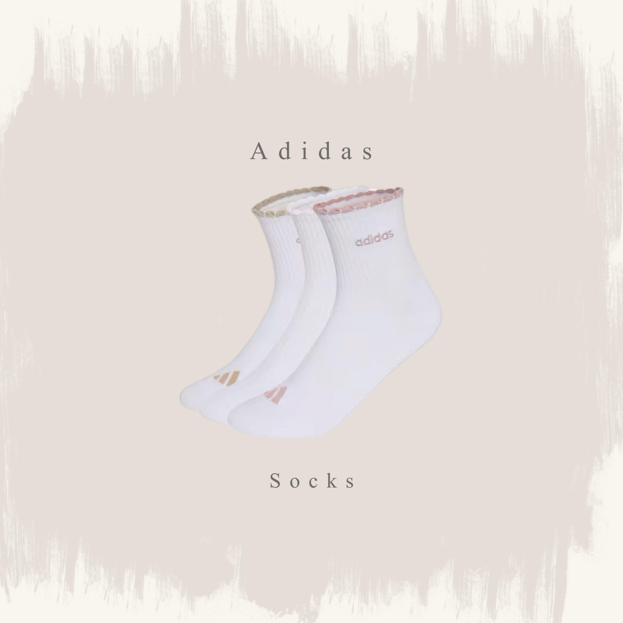 ADIDAS ORIGINALS 荷葉邊 粉 褐色 中筒襪 襪子 三雙一組 KQ6009
