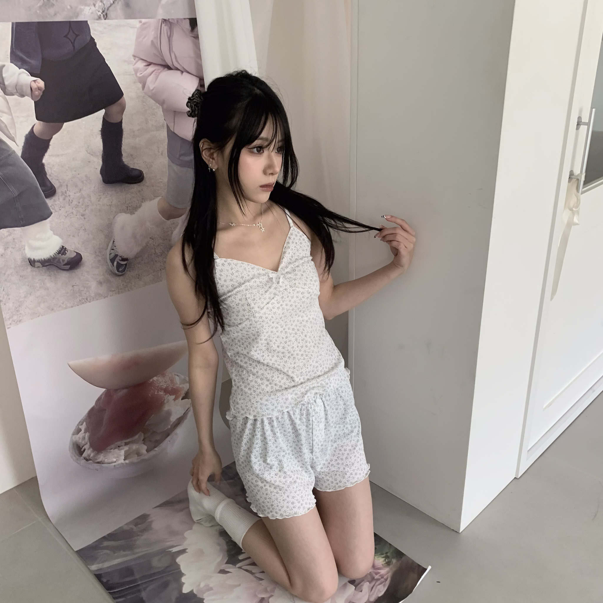 ISA_French Daisy 木耳邊小碎花吊帶睡衣組_67028