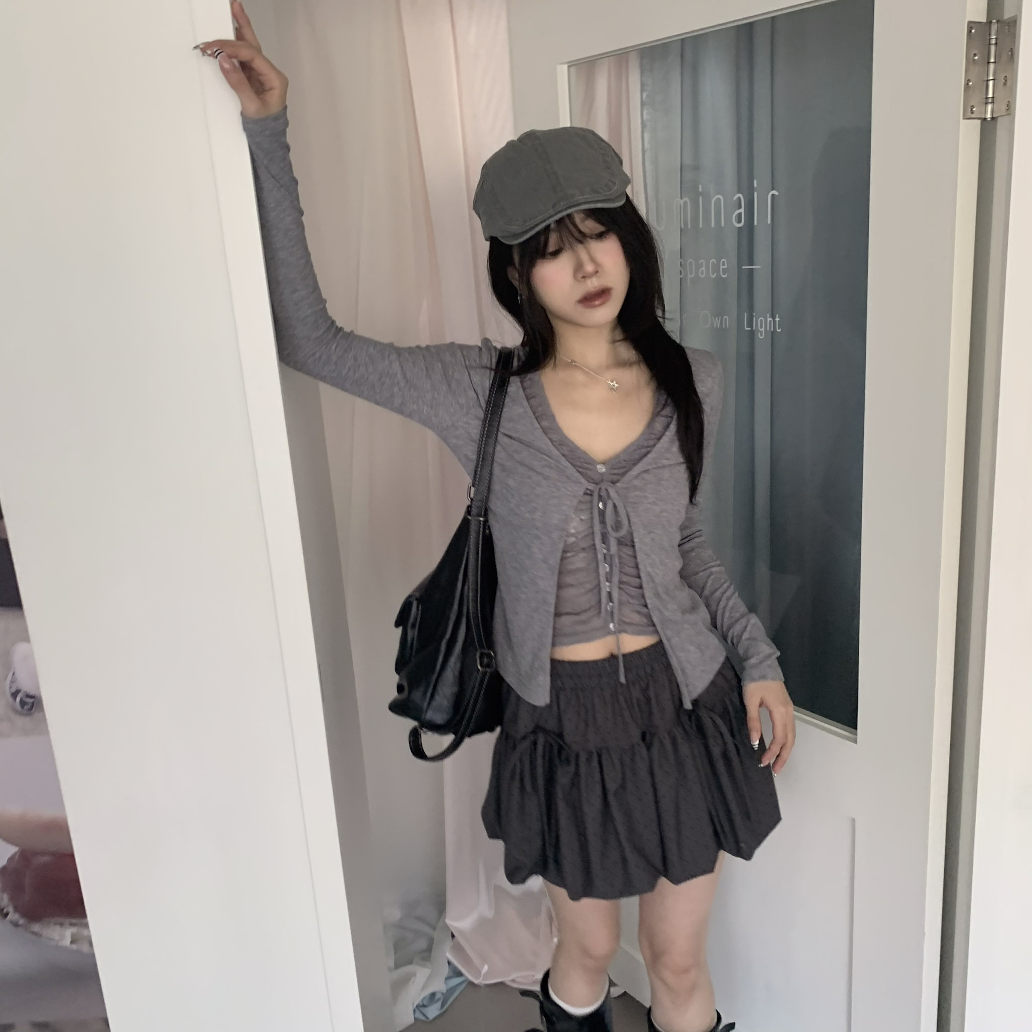 ISA_inner beauty 假二件褶皺蕾絲綁帶上衣_68005