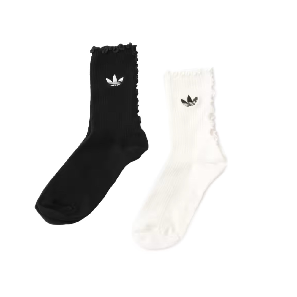 ADIDAS ORIGINALS 捲邊 荷葉邊 黑白兩色 中筒襪 襪子 KR4222