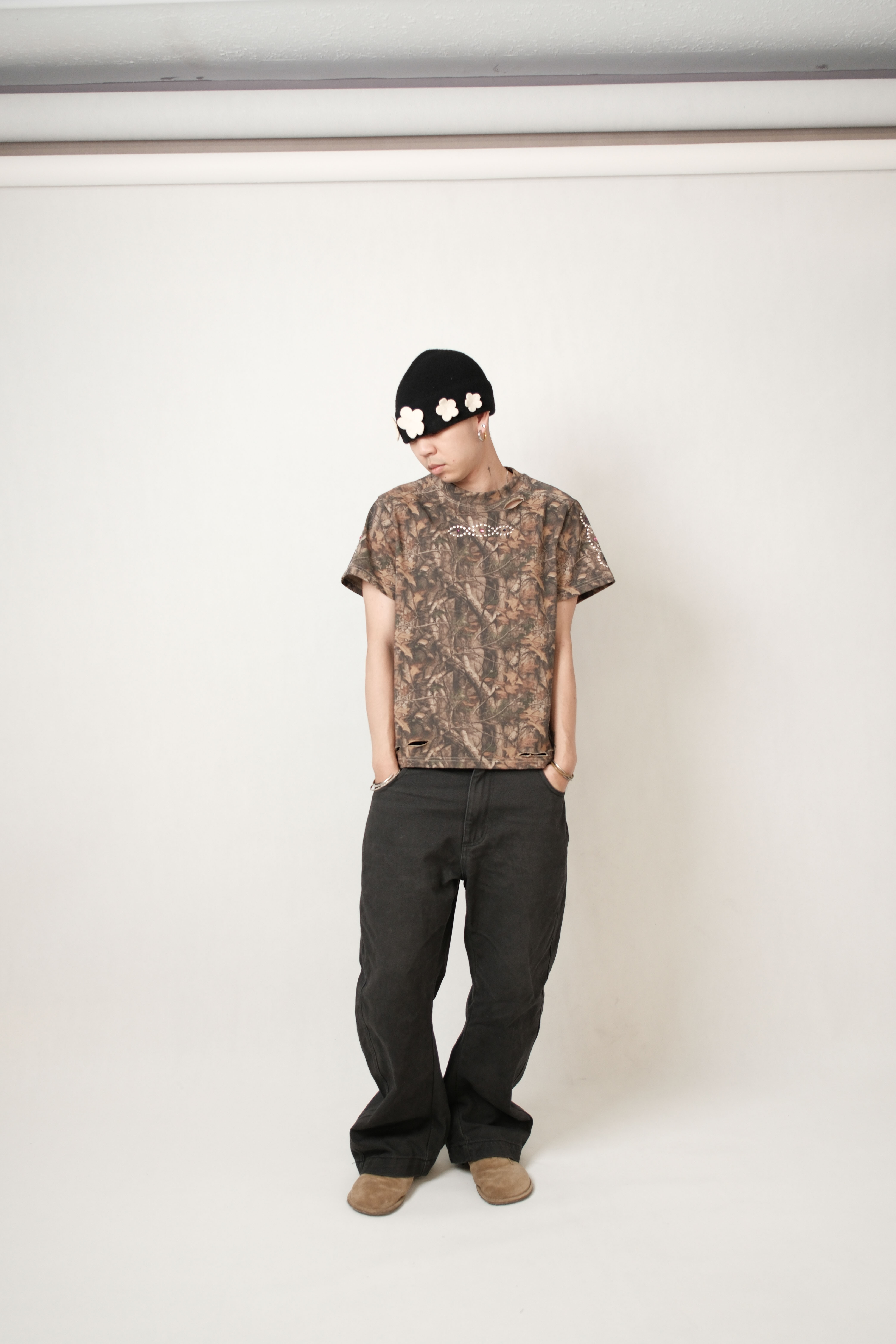 Fashion Killia TREE CAMO TEE 樹紋 寶石 鉚釘 T恤