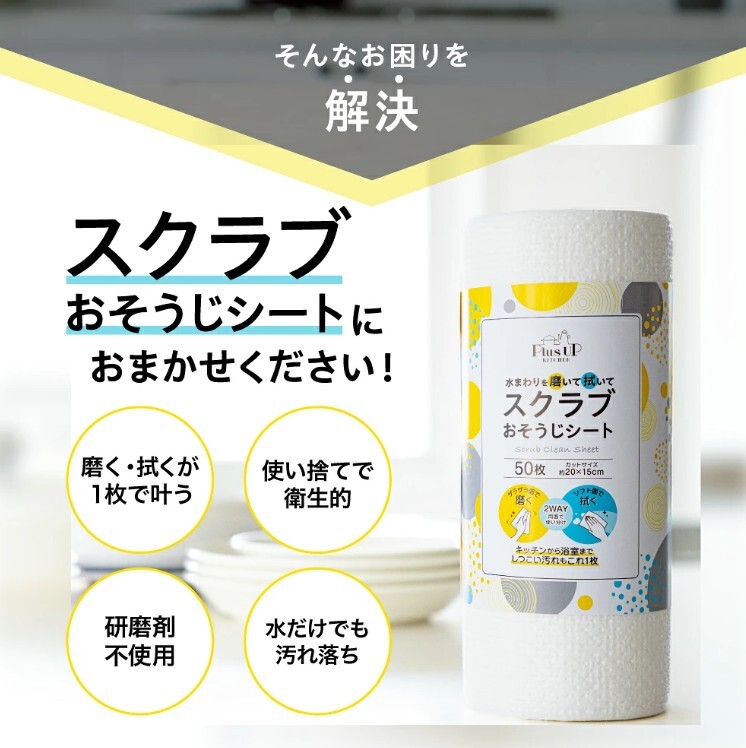 (預購商品) 日本 日翔 Plus UP KITCHEN 雙面多功能去污清潔擦拭布 50枚入