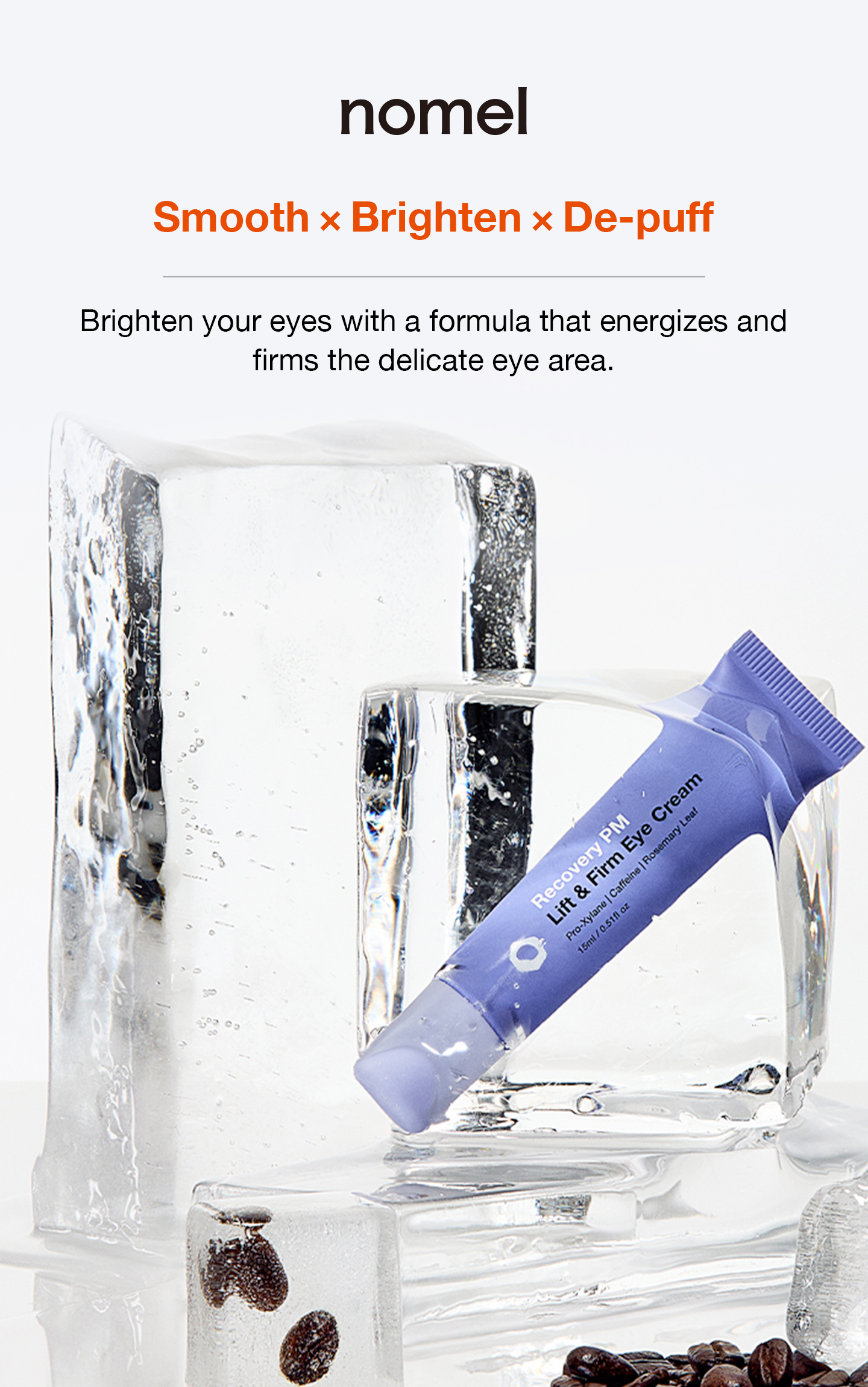 nomel Recovery PM Lift & Firm Eye Cream bottle packaging design closeup