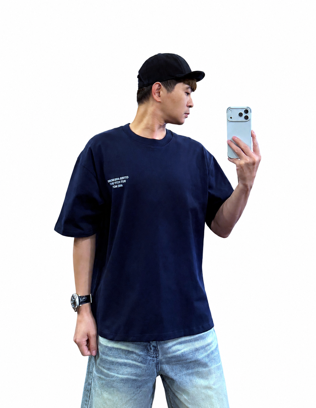 『新品上市』重磅街頭字框印花棉短T(NOF2605622)-深藍