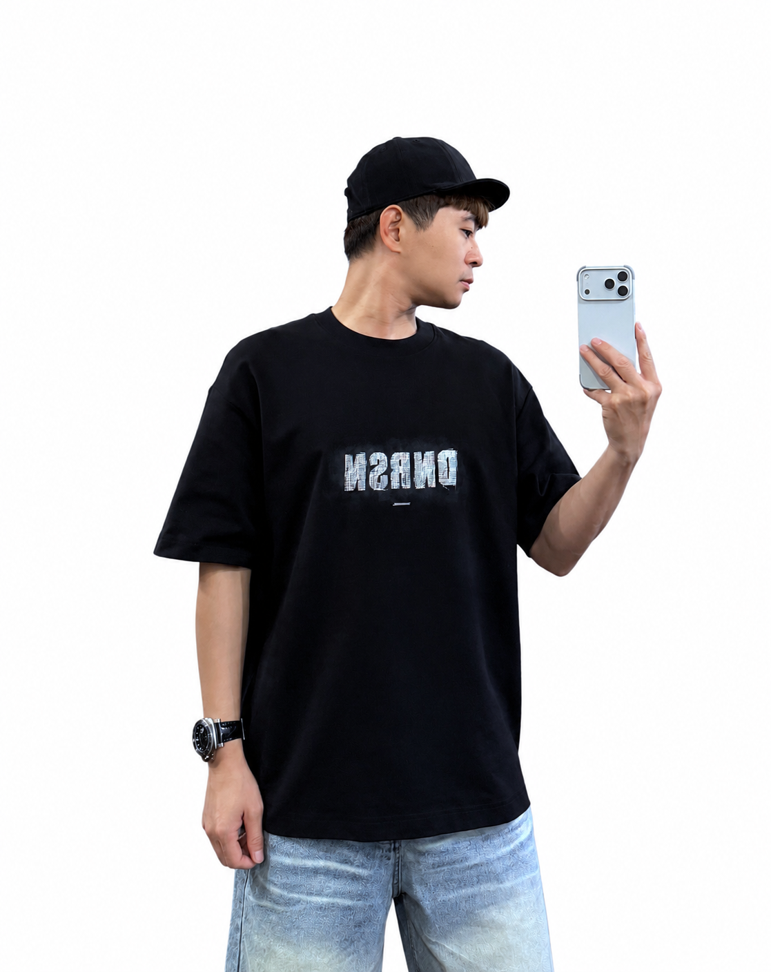 『新品上市』重磅網紋破壞暈染棉短T(NOF2605582622)-黑