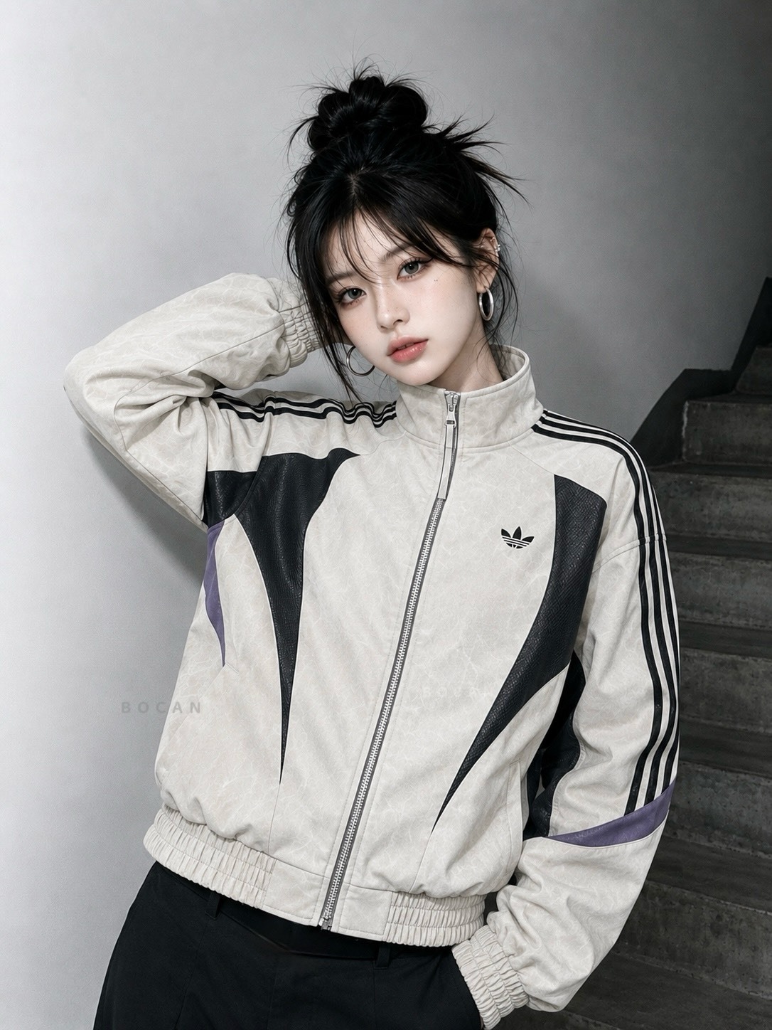 王鶴棣同款 ADIDAS ORIGINALS STREET 美式街頭 復古賽車風 皮革外套 二色