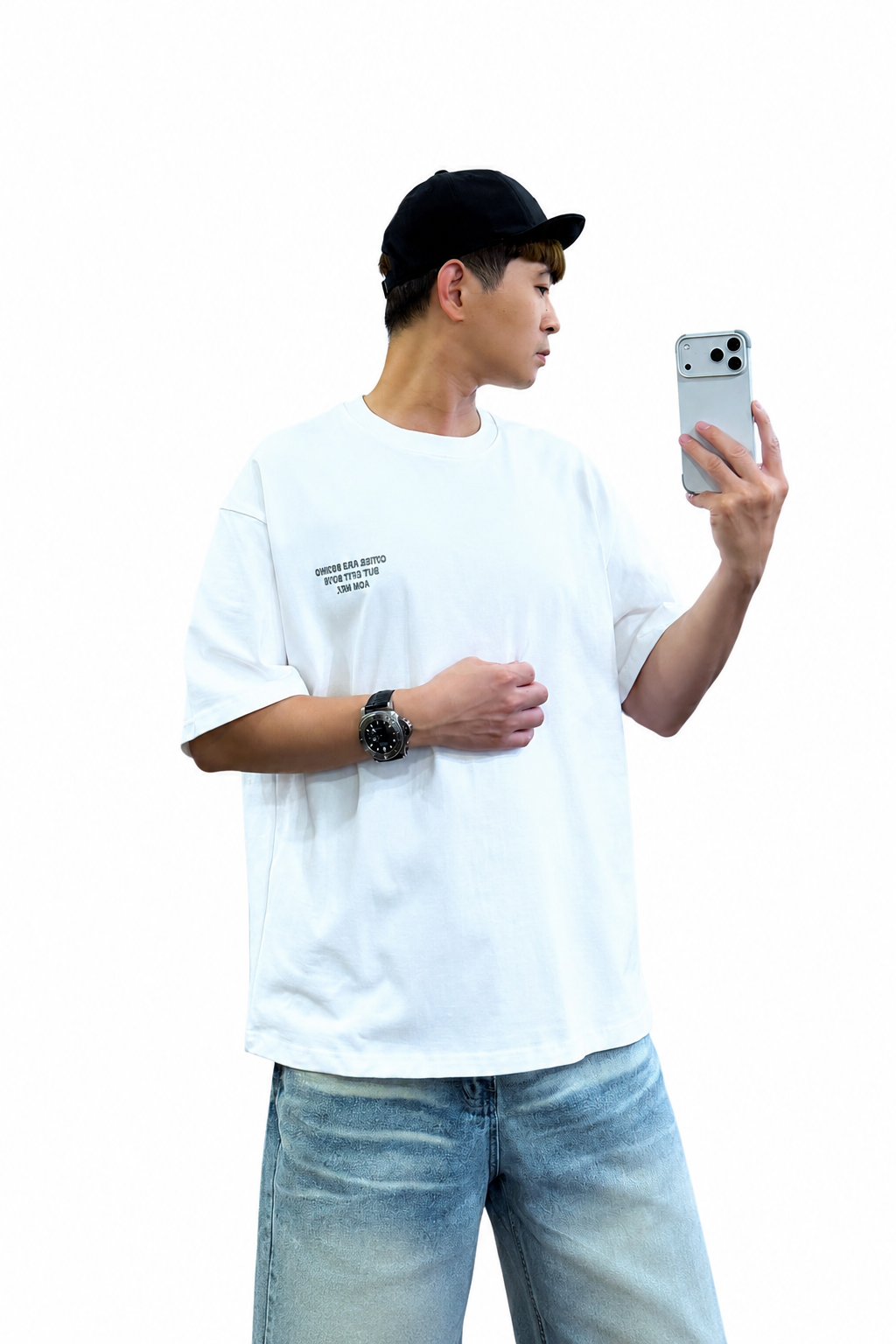 『新品上市』重磅街頭字框印花棉短T(NOF2605622)-白