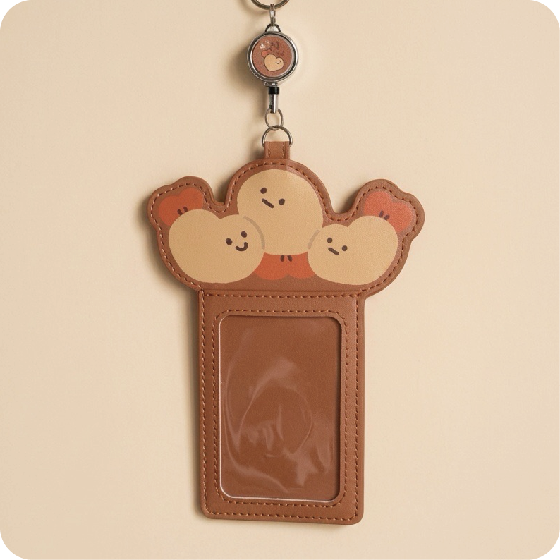 Shrimp Faux Leather Retractable Card Holder – Bread / Original (2 Designs)