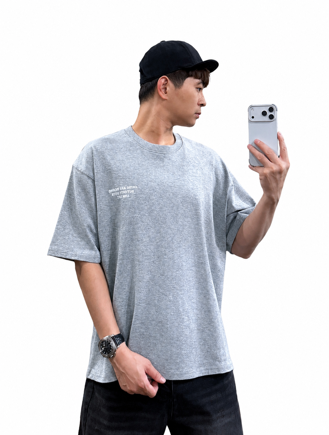 『新品上市』重磅街頭字框印花棉短T(NOF2605622)-淺灰