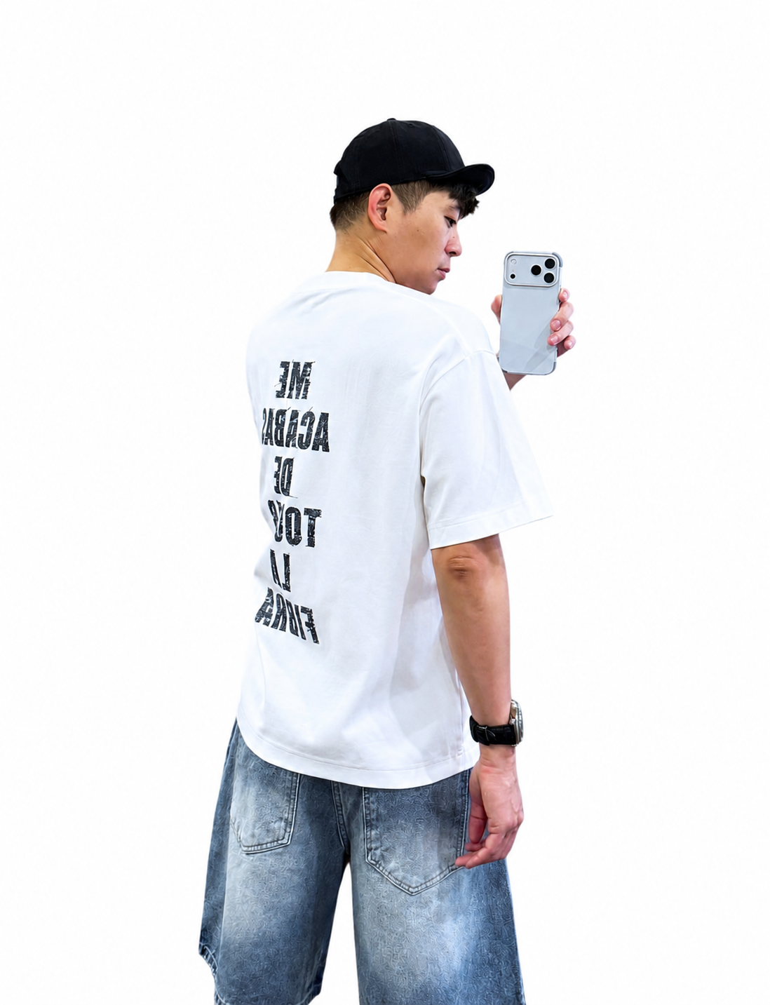 『新品上市』重磅網紋破壞暈染棉短T(NOF2605582622)-白