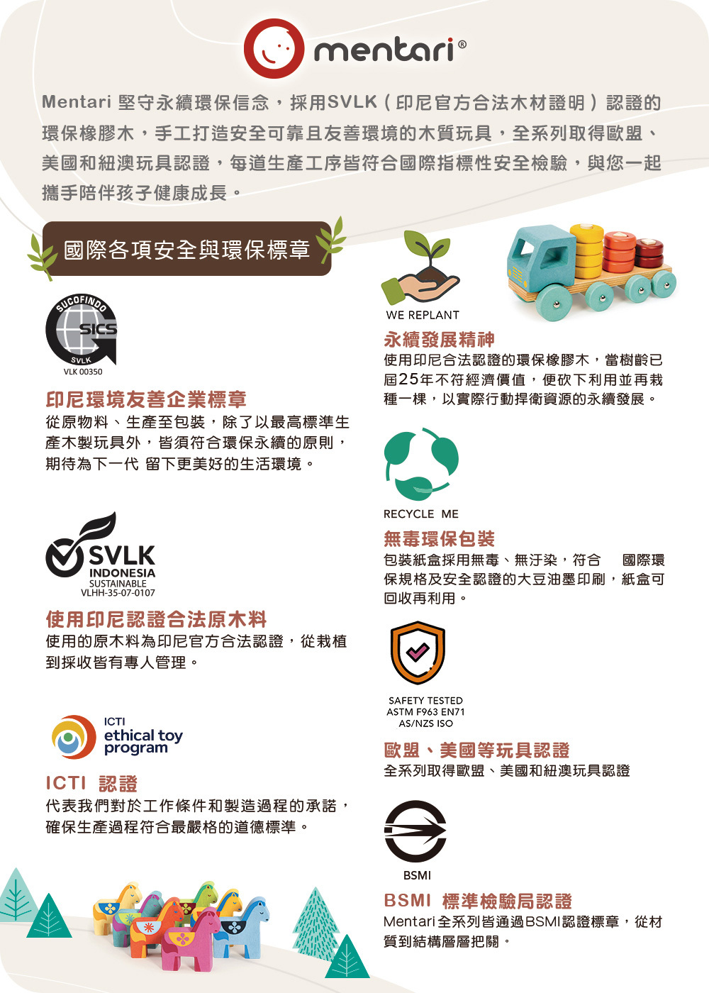 美國 Mentari 木製玩具國際各項安全與環保標章