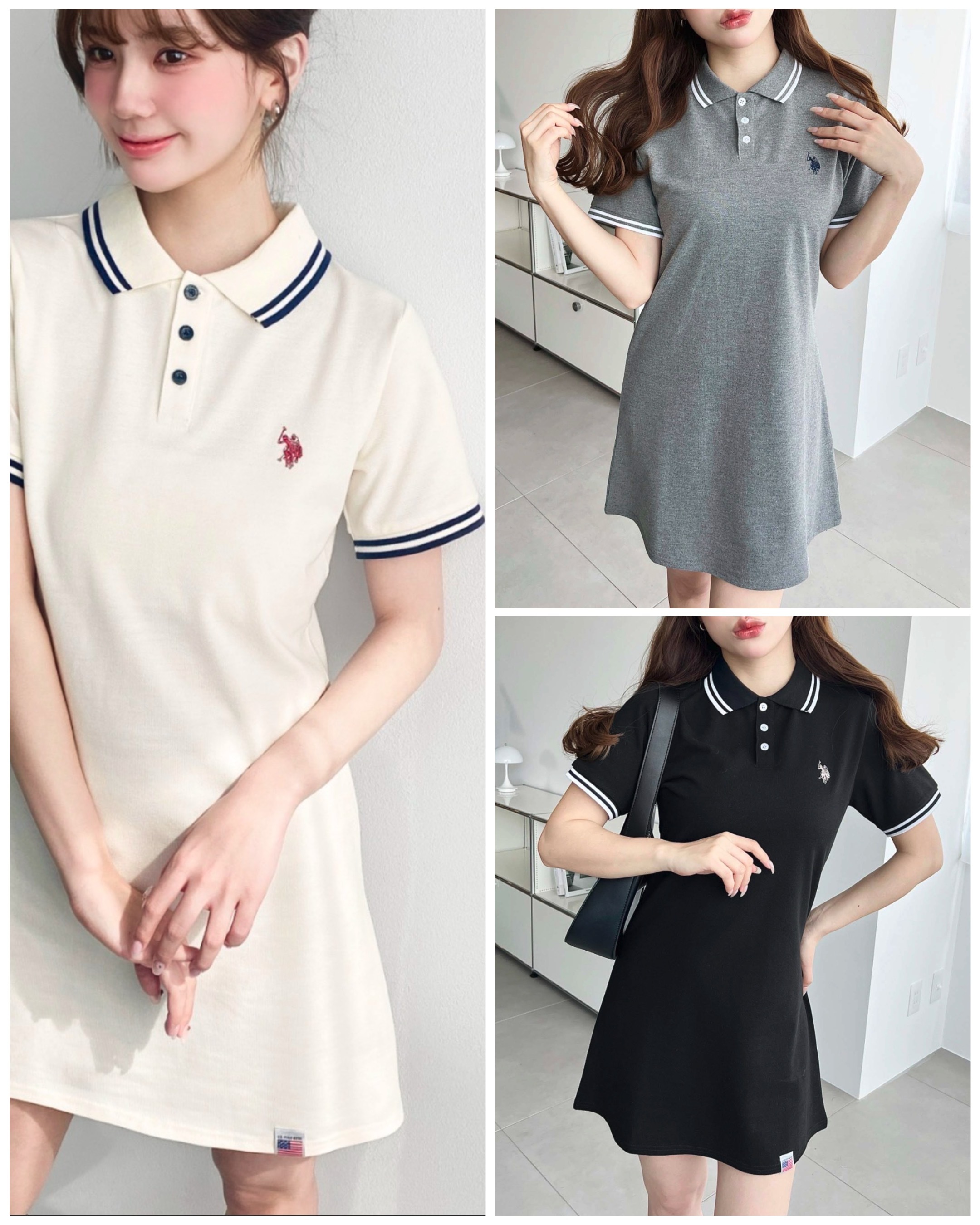 【預購】JM082605 moment+ × U.S. POLO ASSN. 經典刺繡撞色邊 Polo 連身裙