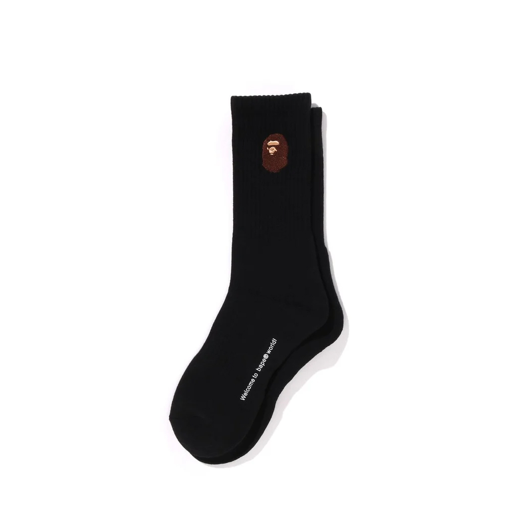 A BATHING APE BAPE ONE POINT APE HEAD SOCKS 猿人頭長襪 黑色 (單雙)-1M30184004