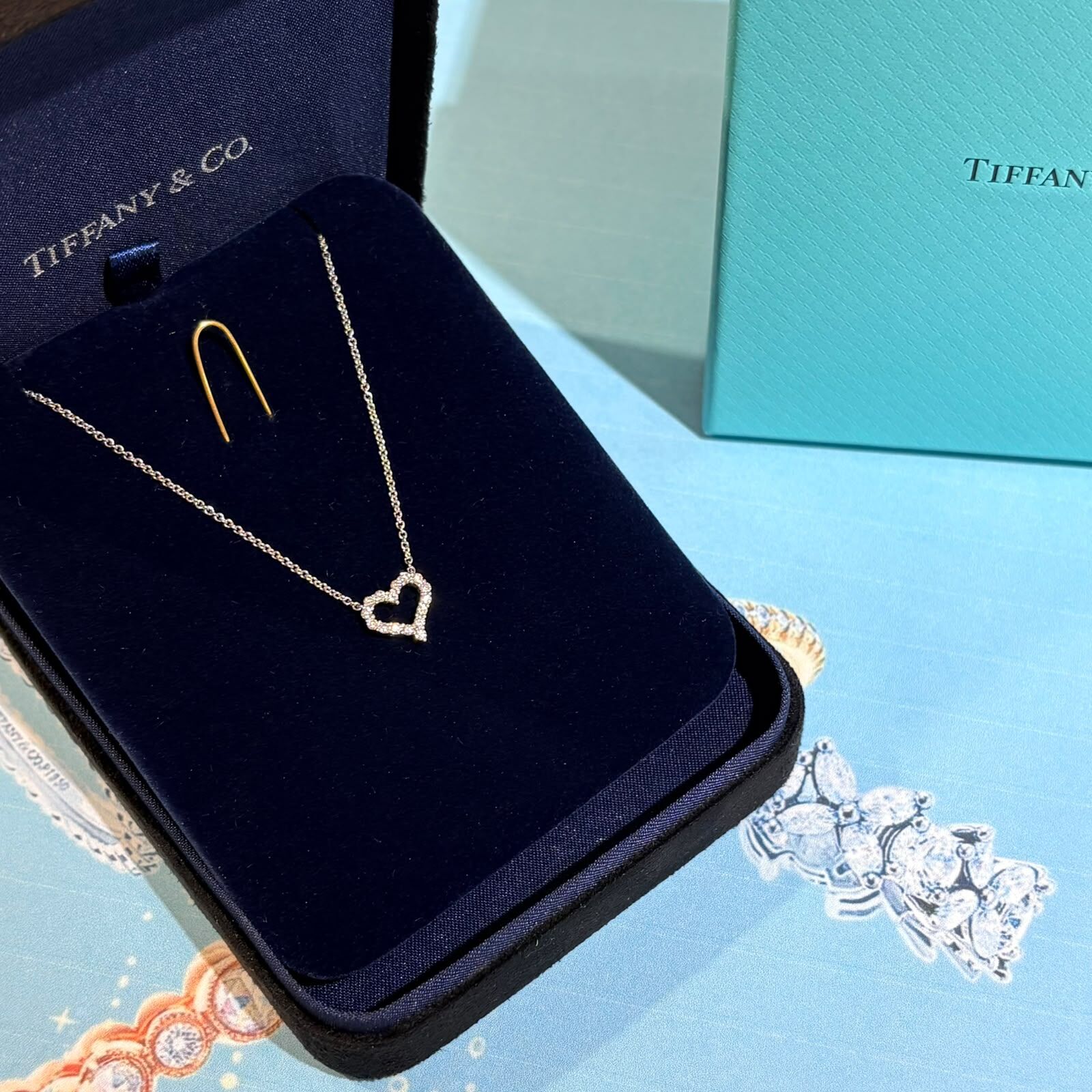 全新TIFFANY & CO頸鏈, necklace heart, 心形鑲鑽, 迷你12mm,鉑金項鍊頸鏈銀色,#BRAND NEW #香榭站正品