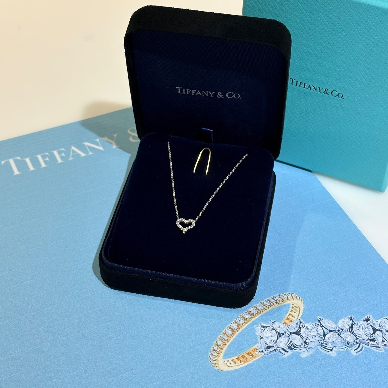 全新TIFFANY & CO頸鏈, necklace heart, 心形鑲鑽, 迷你12mm,鉑金項鍊頸鏈銀色,#BRAND NEW #香榭站正品