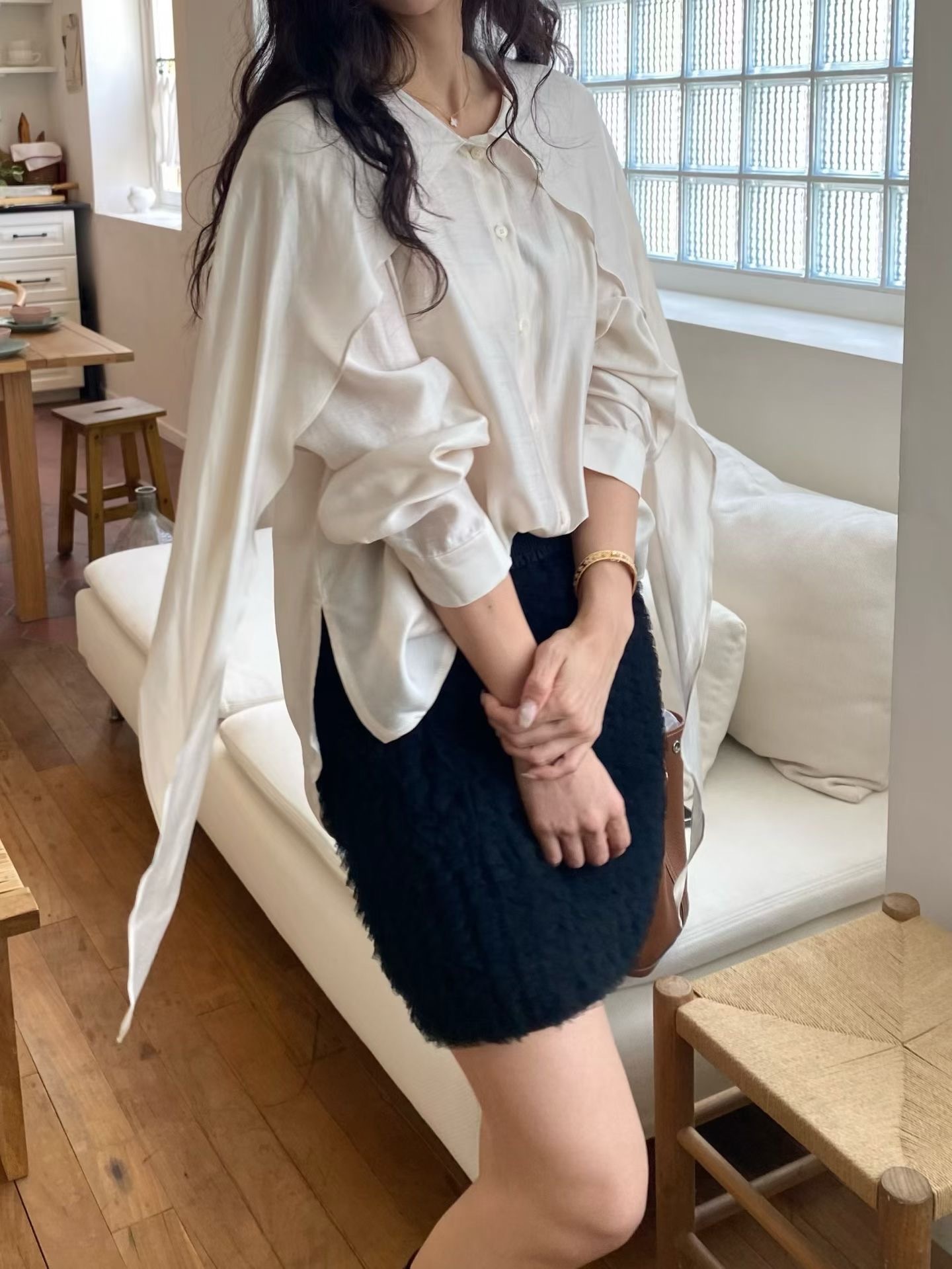 綁巾休閒襯衫