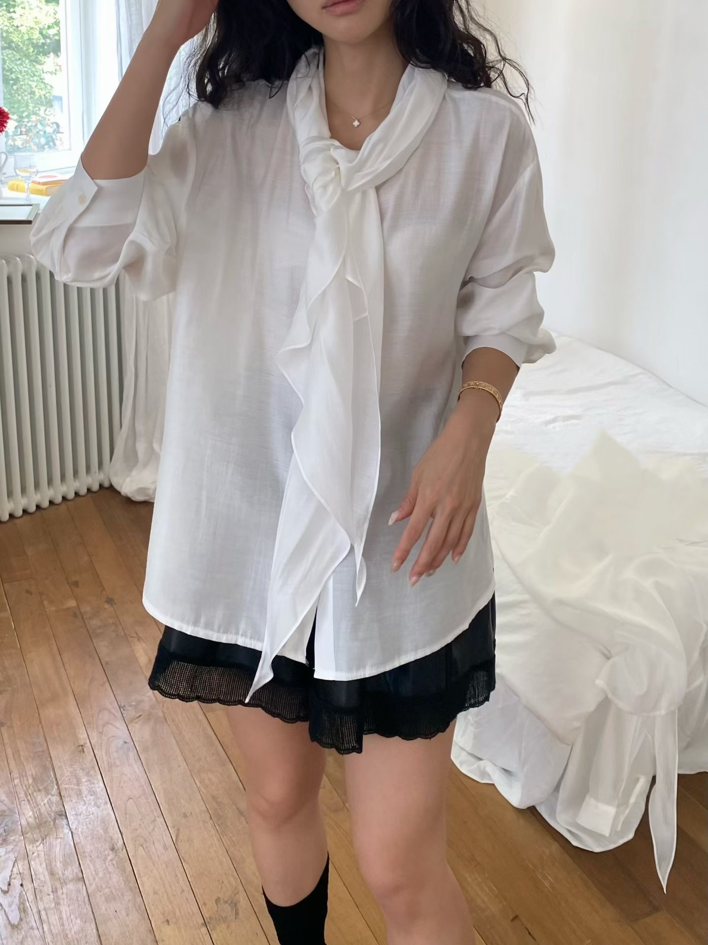 綁巾休閒襯衫