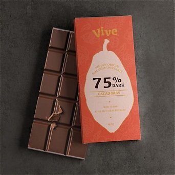 CA260826 - A12-VIVE 75% Premium Dark Chocolate with Cacao Nibs 75%黑巧克力配可可粒65g-EXP: 3月27年