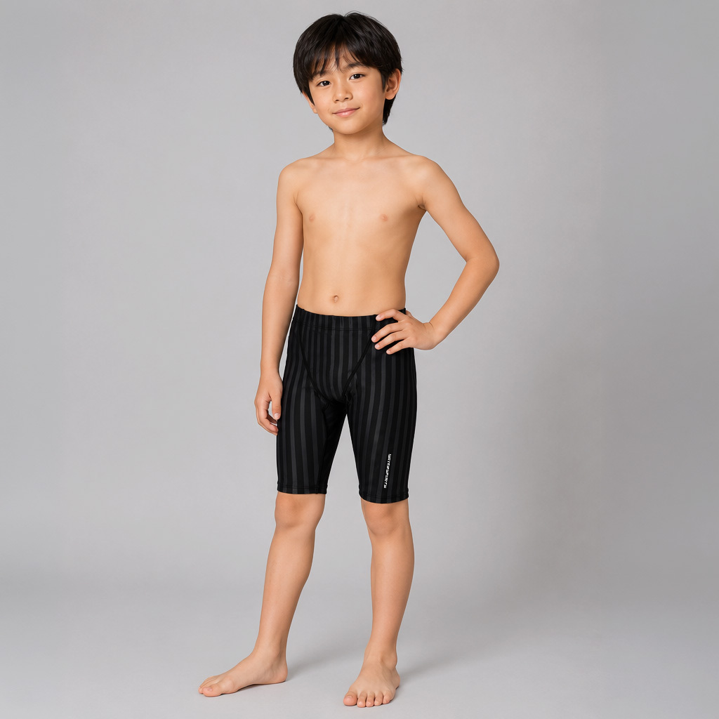 男童低抵抗潑水競賽及膝泳褲 - 黑