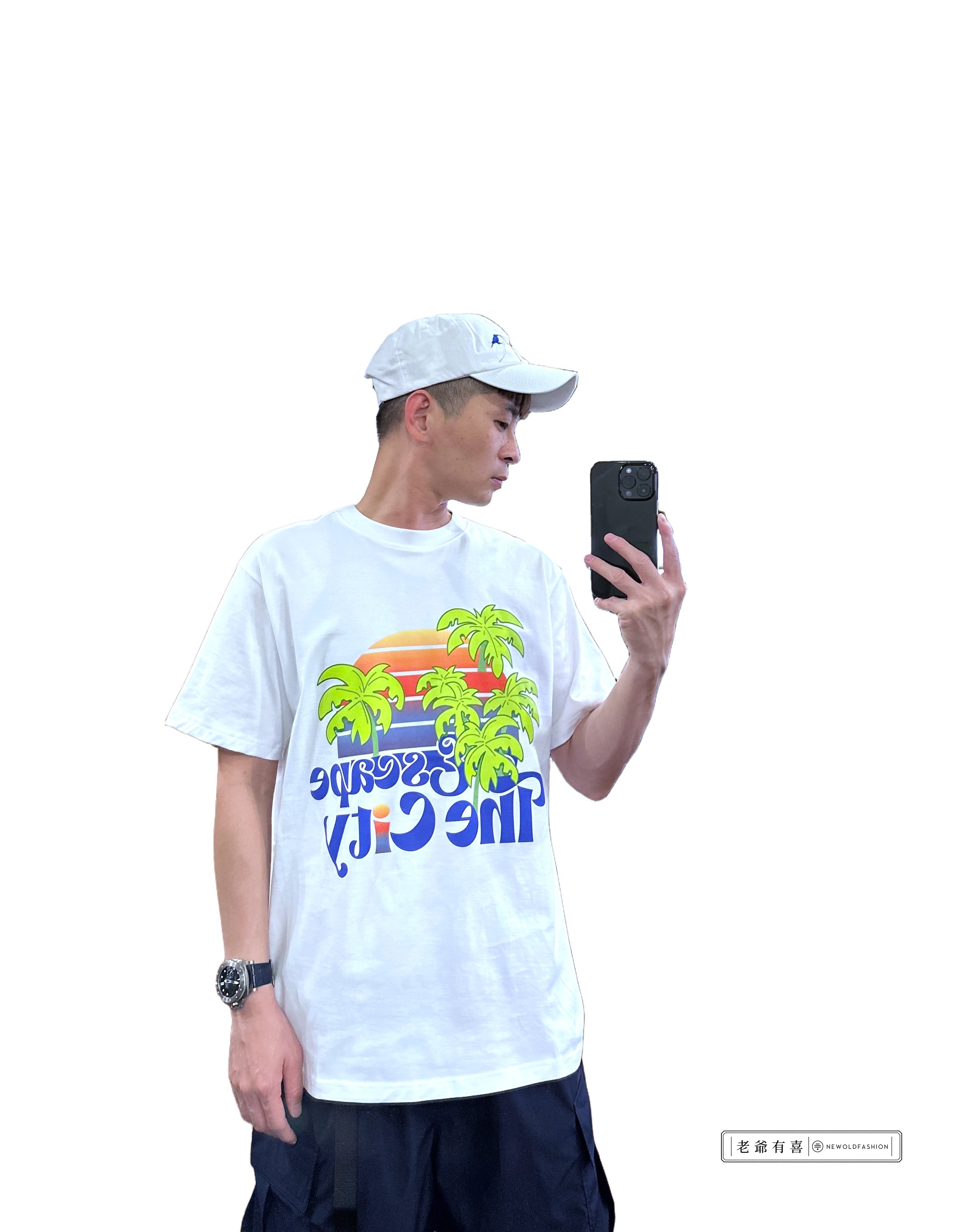 『新品上市』重磅漸層椰子樹短T(NOF23052696)-白