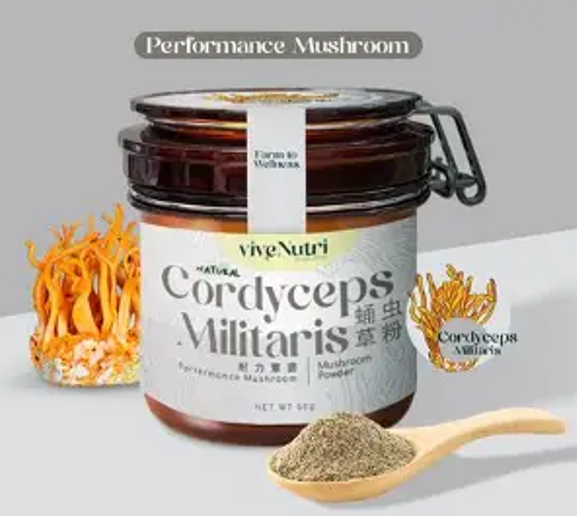 CA260826 - A15-ViveNutri  Cordyceps Militaris Mushroom Powder 冬蟲夏草花粉 （蛹蟲草粉 ）50g-EXP: 11月27年-1月28年