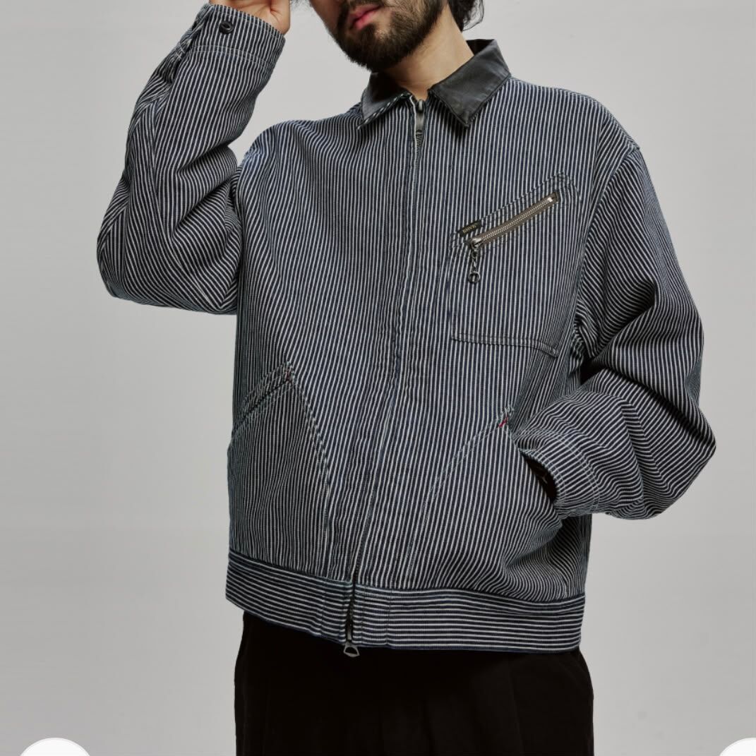 拼皮領直紋拉鍊外套 WTVR-023JK