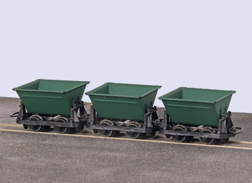 PECO GR333 OO9 Scale  V Skip Wagons - green