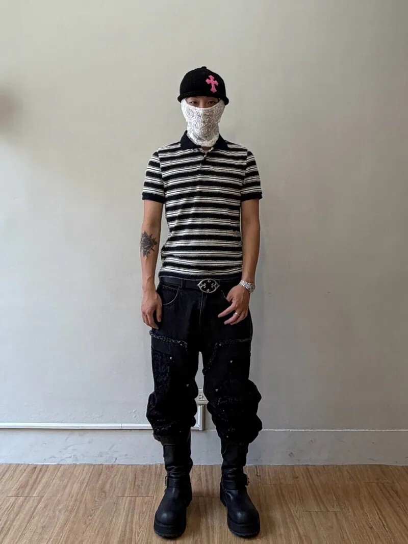Orphans Club 限定款 馬海毛 刺繡 字體 Logo 條紋 Polo領 合身 短袖