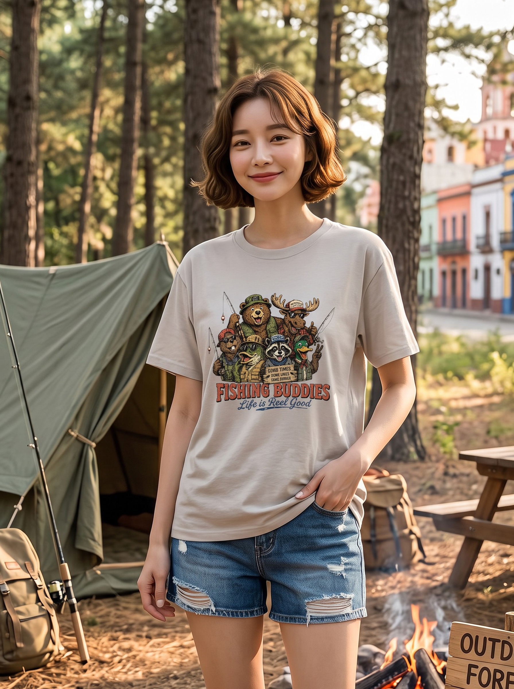 釣魚好朋友印花棉T★Fishing Buddies 美式戶外動物・復古寬鬆短袖T恤T