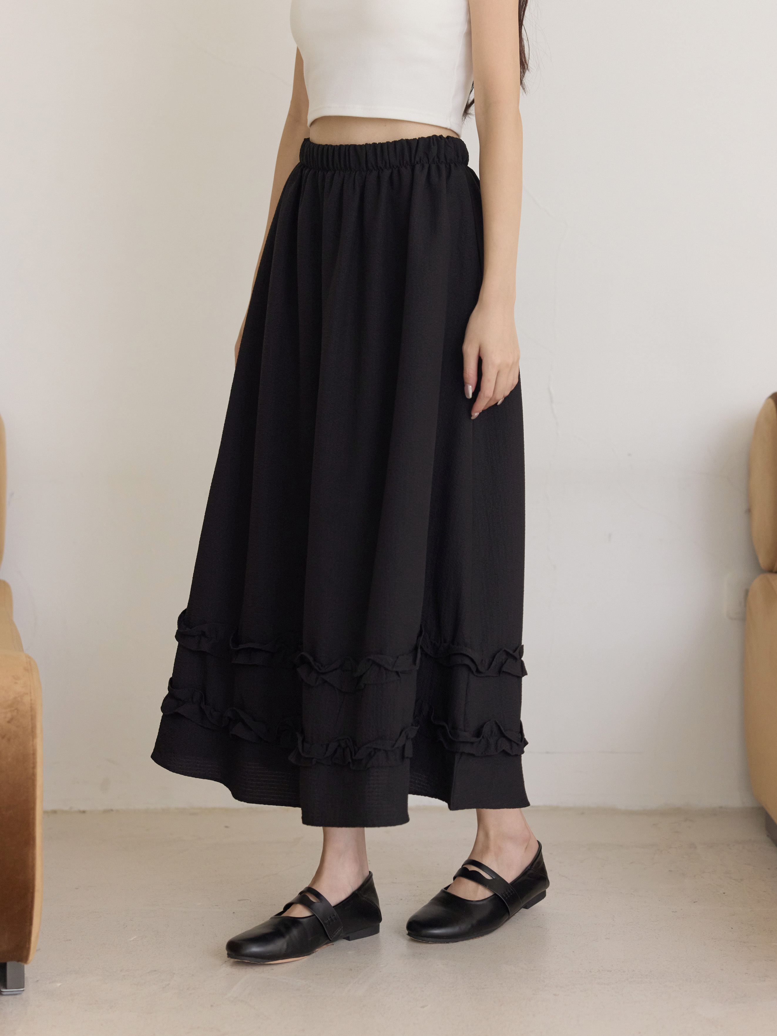 Minimalist Seersucker A-Line Maxi Skirt