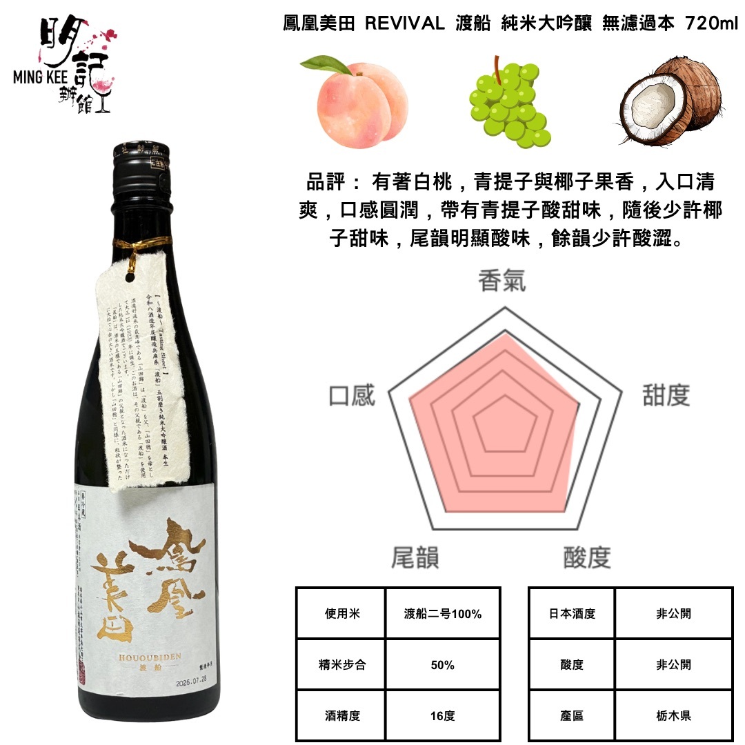 鳳凰美田 REVIVAL 渡船 純米大吟釀 無濾過本生 720ml