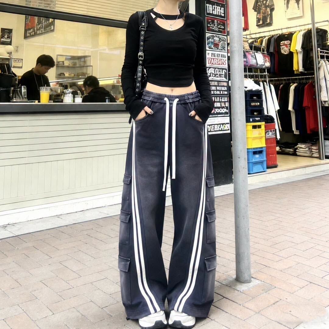 【慵懶美式復古洗水棉闊腿寬褲】（預購）