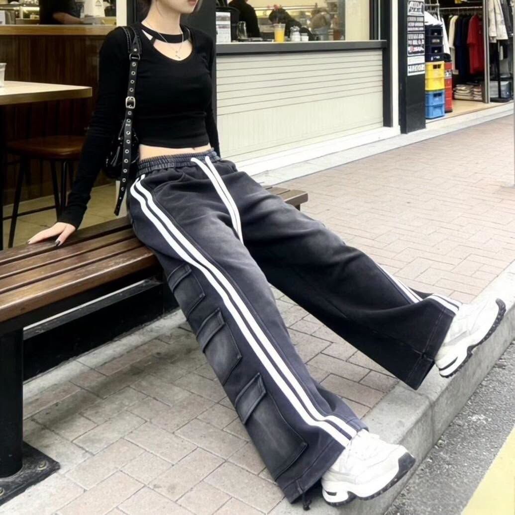 【慵懶美式復古洗水棉闊腿寬褲】（預購）