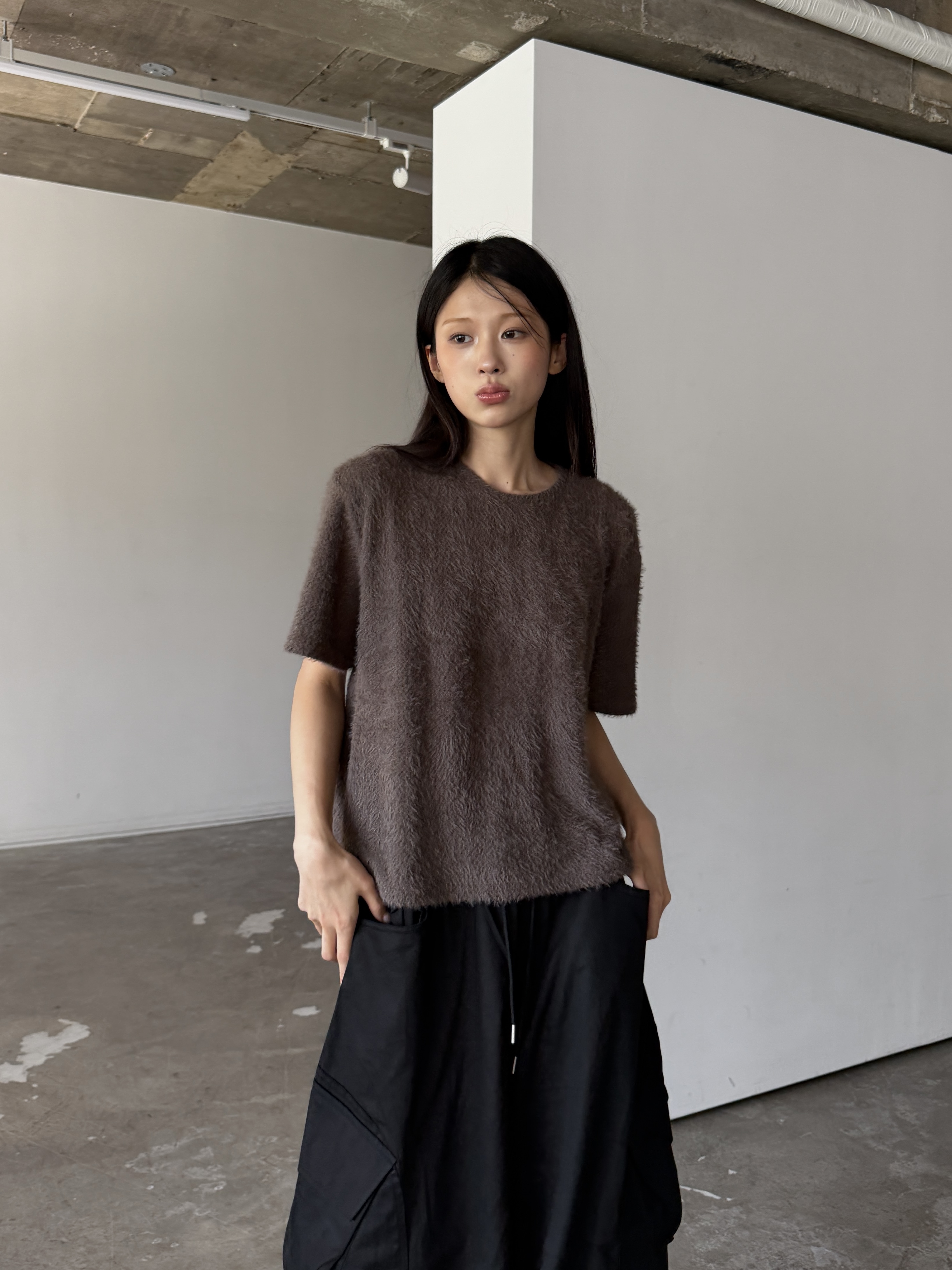 BOXY 短絨毛 素面短袖上衣