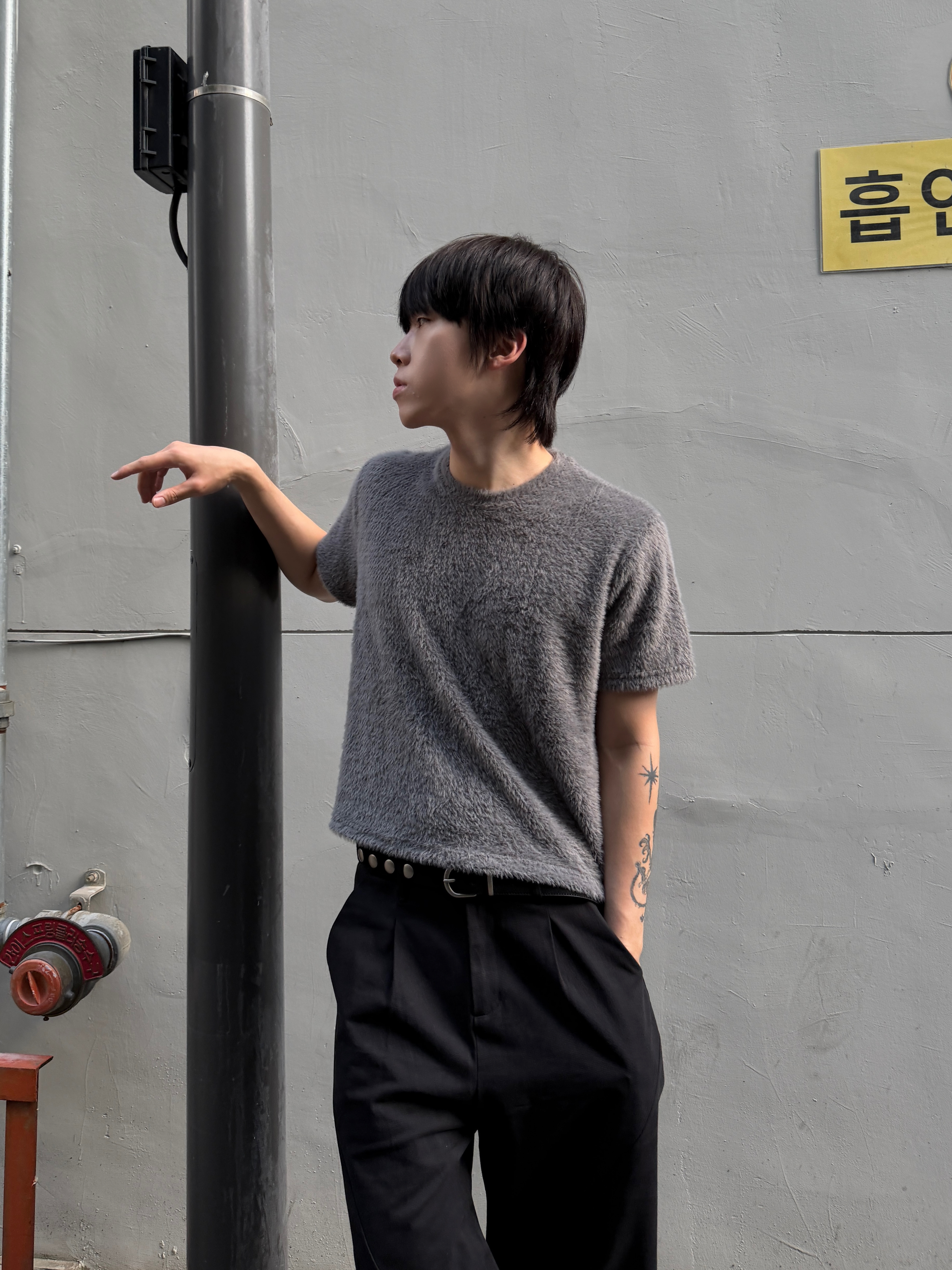 BOXY 短絨毛 素面短袖上衣