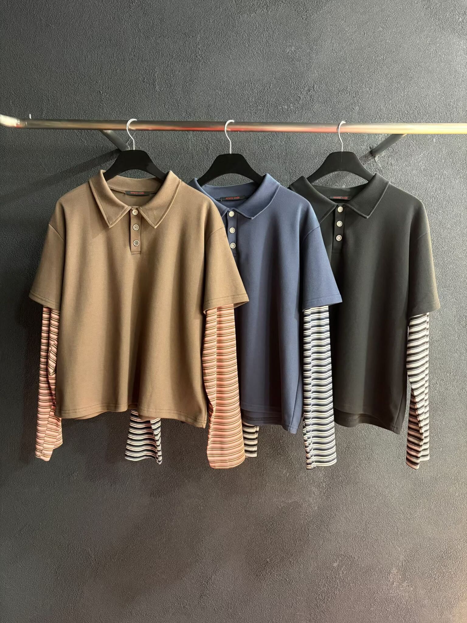拼橫間手袖長袖Polo衫 SCOPE-177T
