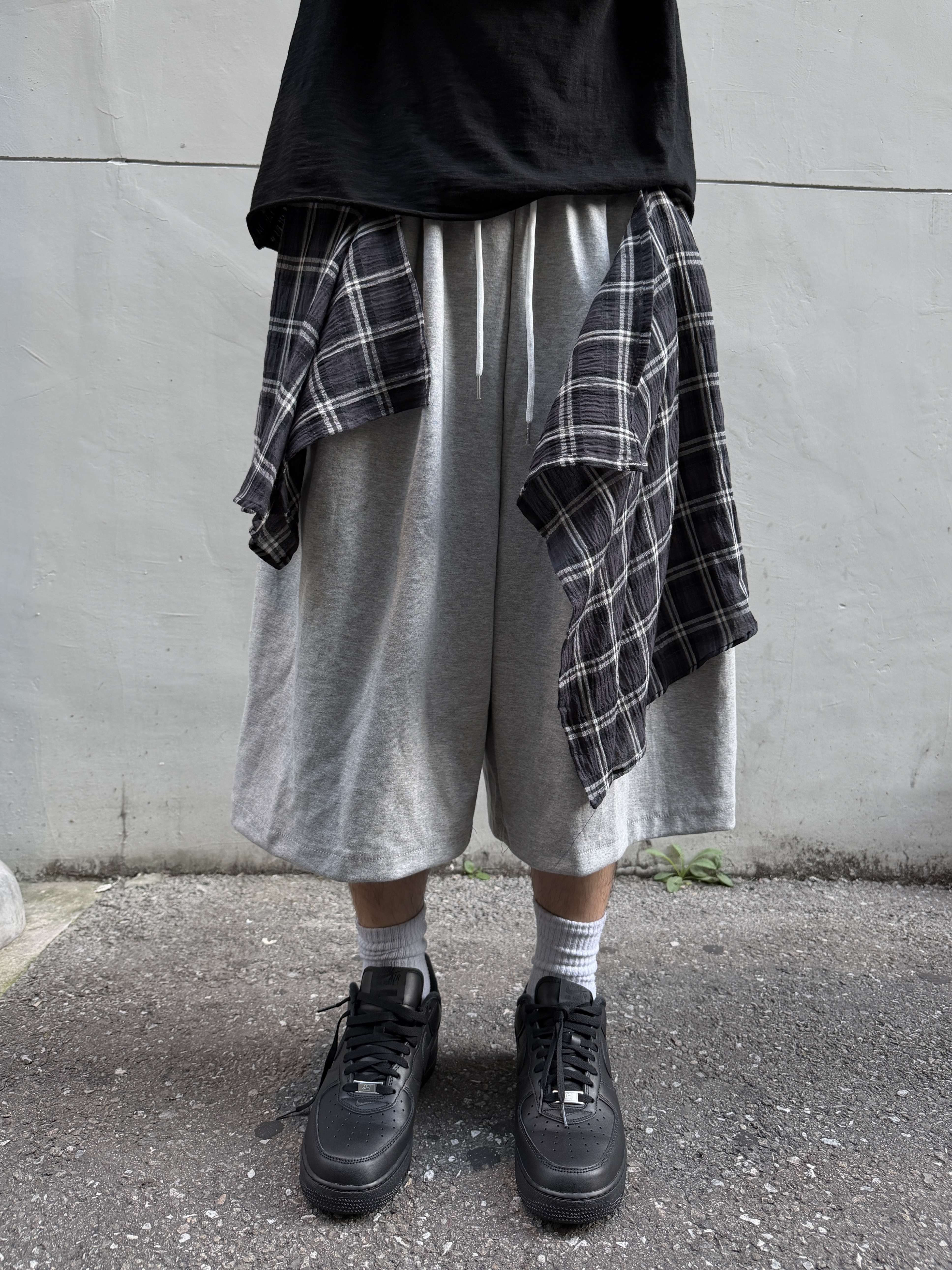格紋拼接 蘇格蘭 寬鬆棉短褲