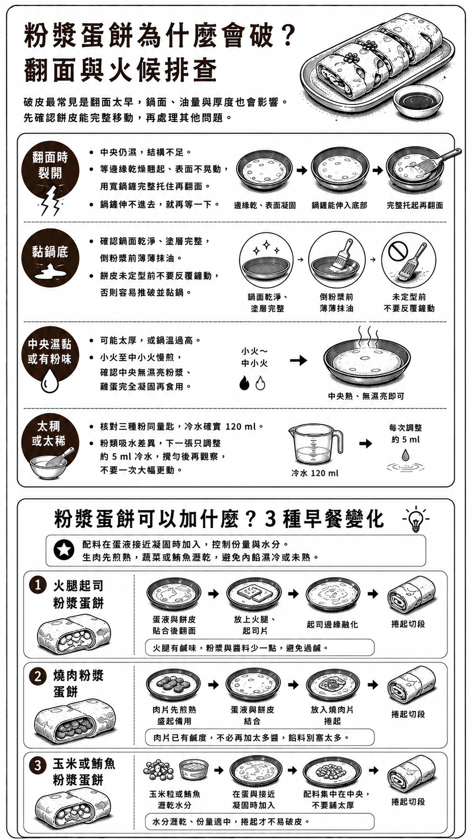 粉漿蛋餅為什麼會破？翻面與火候排查
